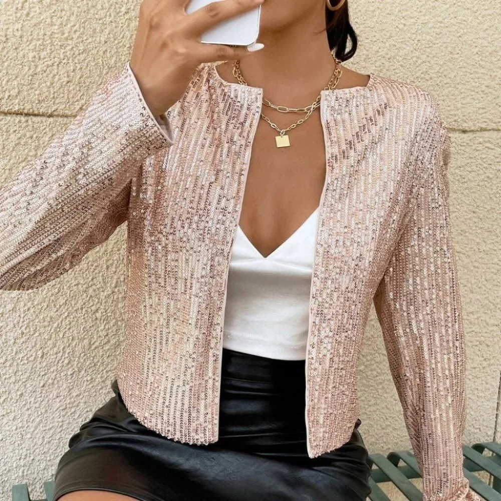 glam rose gold holiday sequin jacket classy - Picture 2 of 6